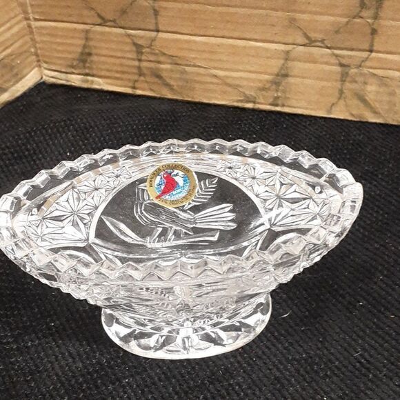 MCM crystal candy bowl with etched bird  and small trinket dish with etched bird - Picture 8 of 11